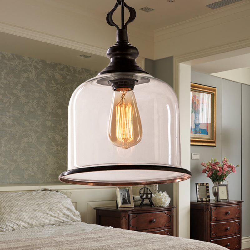 1/3 Light Pendant Lighting Classic Mason Jar Clear Glass Hanging Ceiling Light in Black Brass - Rebooters