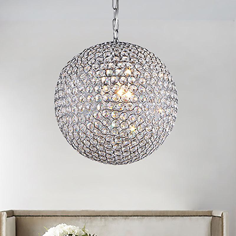 1/3/4/5-Light Bedroom Chandelier with Orb Crystal Shade Silver LED Pendant Lamp 6 8 12 Inch Diameter - Rebooters