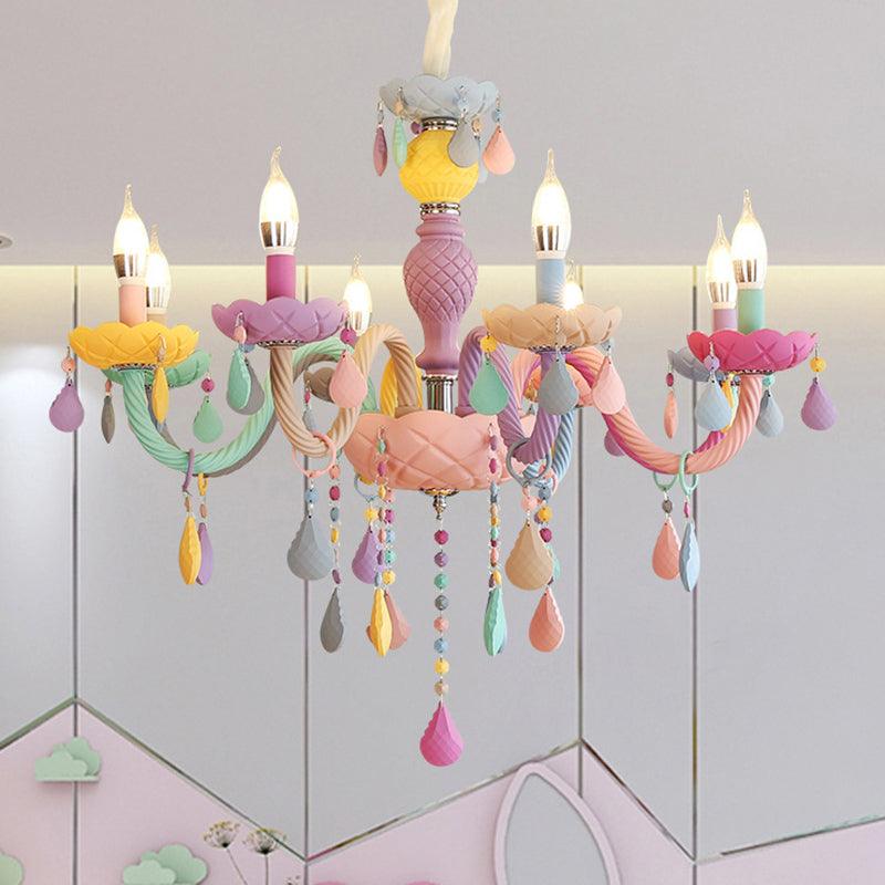 Candelabra Ceiling Chandelier Macaron Colorful Glass Kids Pendant Light in Purple - Rebooters