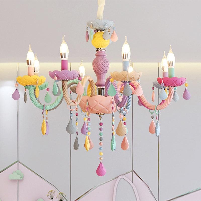 Candelabra Ceiling Chandelier Macaron Colorful Glass Kids Pendant Light in Purple - Rebooters
