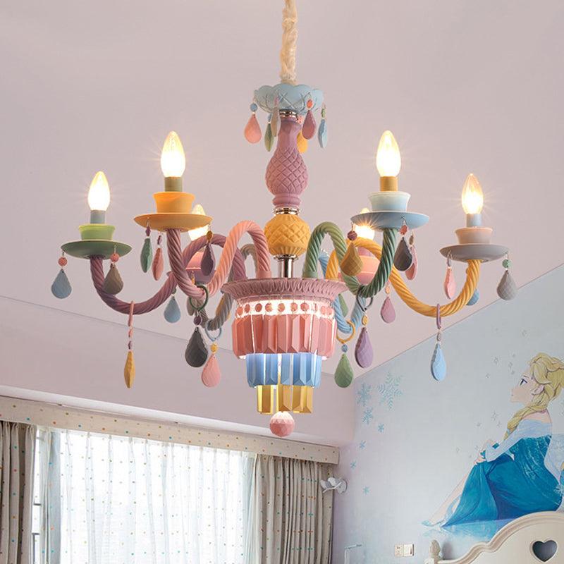 Candelabra Ceiling Chandelier Macaron Colorful Glass Kids Pendant Light in Purple - Rebooters