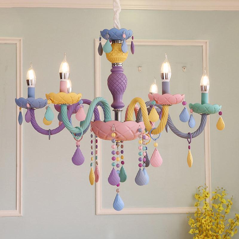 Candelabra Ceiling Chandelier Macaron Colorful Glass Kids Pendant Light in Purple - Rebooters