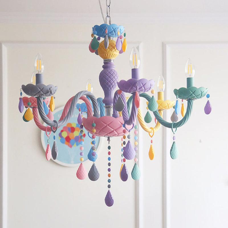 Candelabra Ceiling Chandelier Macaron Colorful Glass Kids Pendant Light in Purple - Rebooters