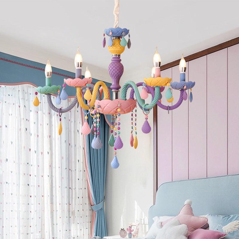 Candelabra Ceiling Chandelier Macaron Colorful Glass Kids Pendant Light in Purple - Rebooters