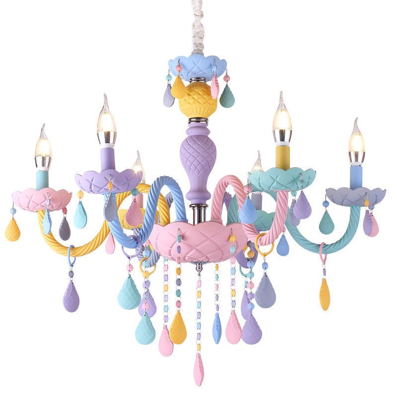 Candelabra Ceiling Chandelier Macaron Colorful Glass Kids Pendant Light in Purple - Rebooters