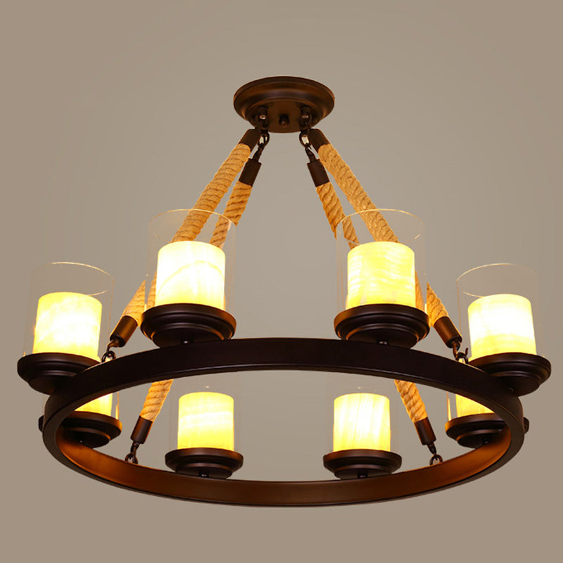 Clear Glass Cylindrical Suspension Lamp Farmhouse Chandelier - Rebooters