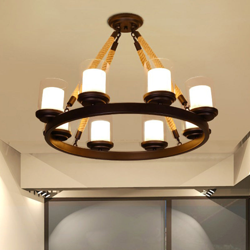 Clear Glass Cylindrical Suspension Lamp Farmhouse Chandelier - Rebooters