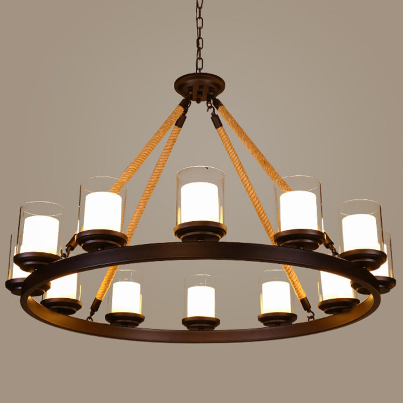 Clear Glass Cylindrical Suspension Lamp Farmhouse Chandelier - Rebooters