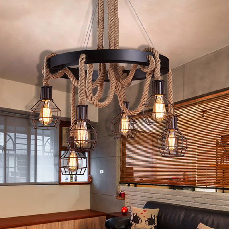 Natural Rope Brown Chandelier Geometric Shape Light Fixture - Rebooters