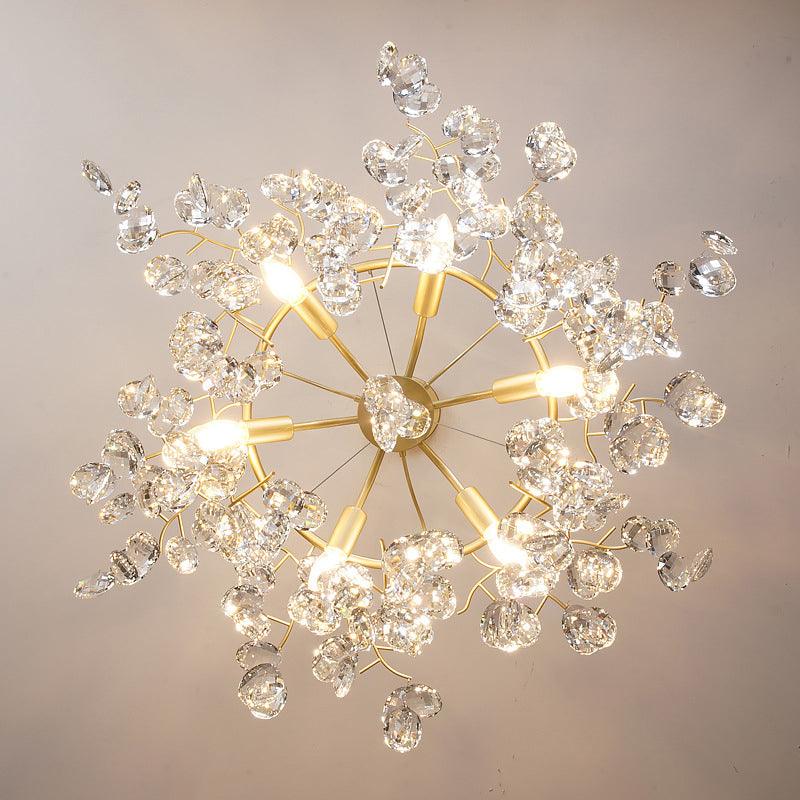 Beveled Cut Crystal Chandelier Country Brass Finish Leaf Lamp - Rebooters