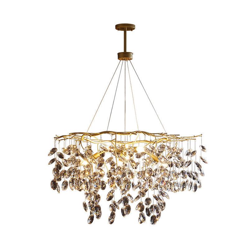 Beveled Cut Crystal Chandelier Country Brass Finish Leaf Lamp - Rebooters