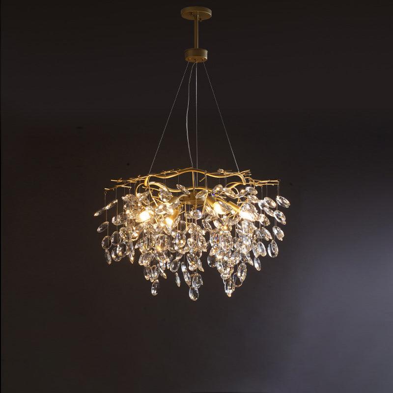 Beveled Cut Crystal Chandelier Country Brass Finish Leaf Lamp - Rebooters