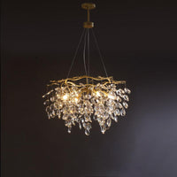 Beveled Cut Crystal Chandelier Country Brass Finish Leaf Lamp - Rebooters