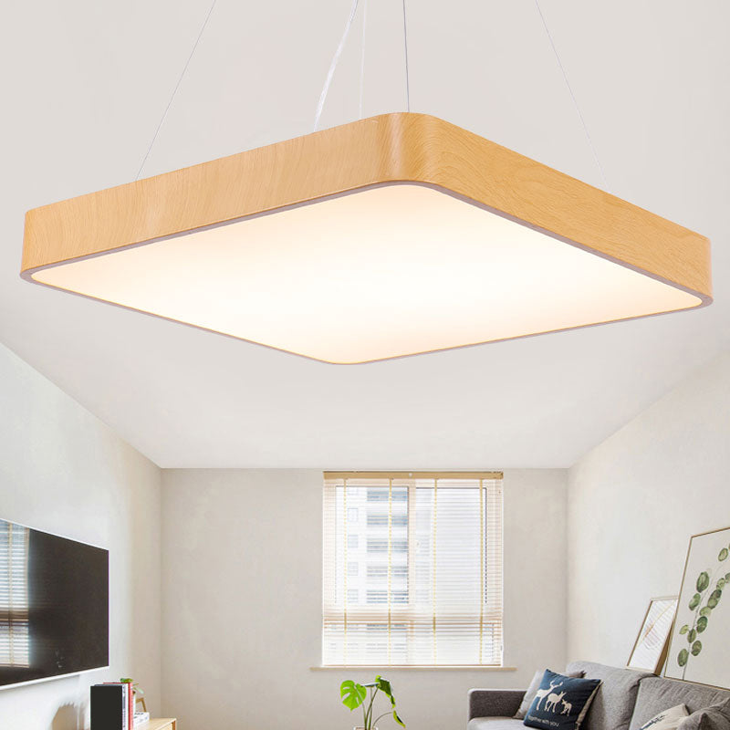 Ultrathin LED Hanging Light Fixture Minimalist Metal Wood Pendant Chandelier for Office - Rebooters