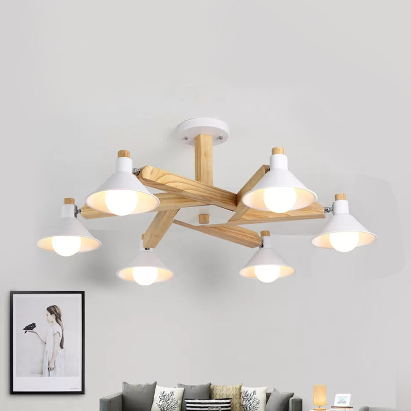 Rotatable Wood Ceiling Light 6 Lights Modern Nordic Chandelier - Rebooters