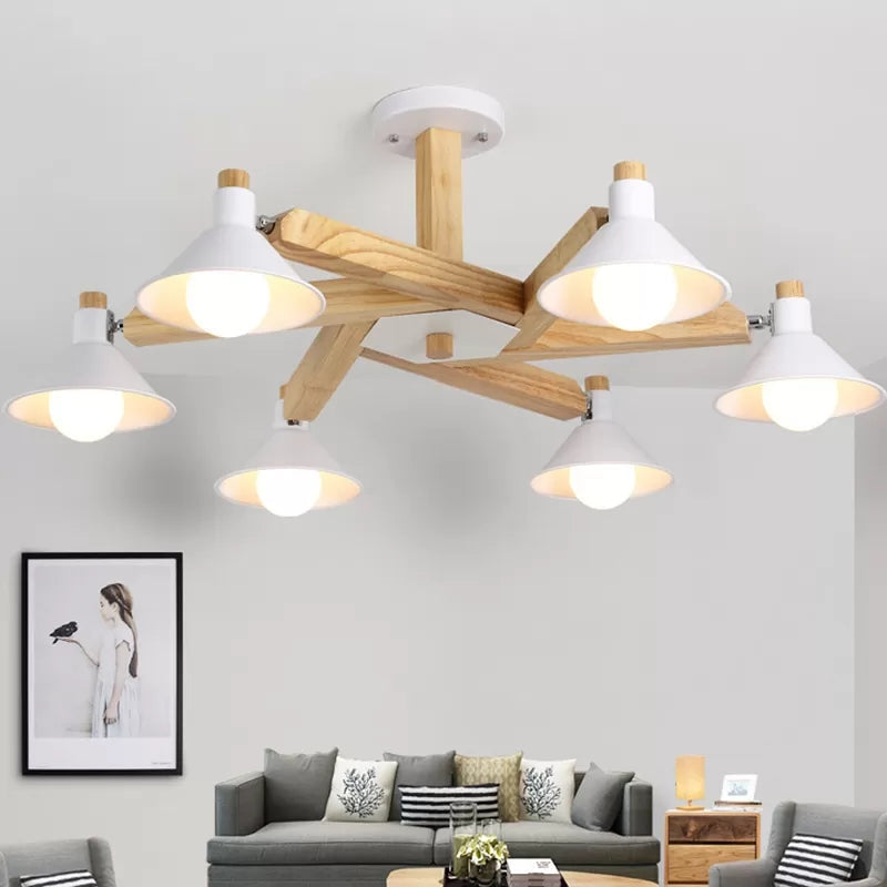 Rotatable Wood Ceiling Light 6 Lights Modern Nordic Chandelier - Rebooters