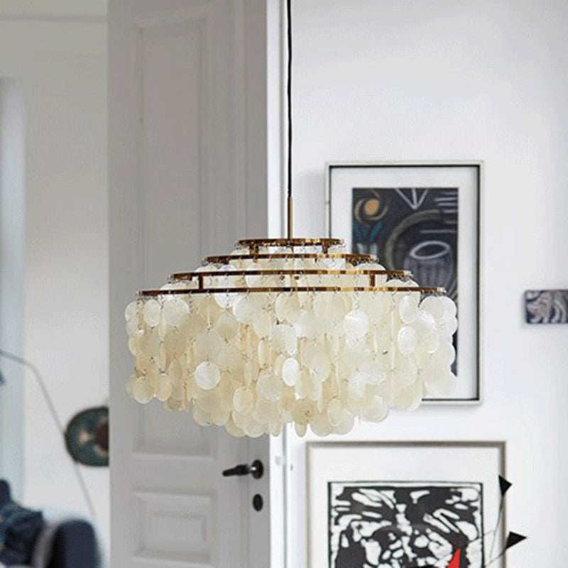 White 4 Layers Chandelier Vintage Shell 6-Light Fixture - Rebooters