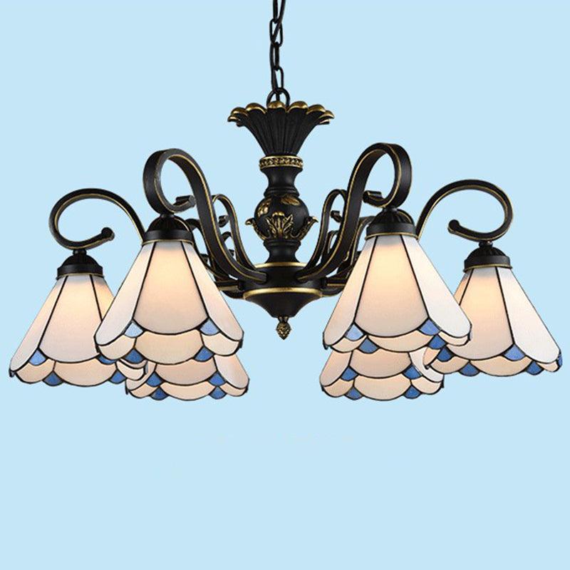 6 Heads Conical Hanging Lamp Mediterranean Hand Cut Glass Chandelier - Rebooters