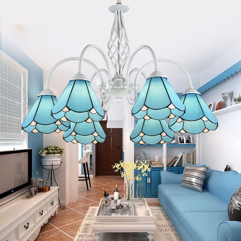Conical Hanging Ceiling Light Mediterranean Blue Chandelier - Rebooters