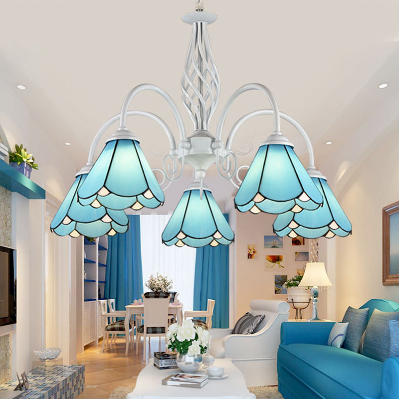 Conical Hanging Ceiling Light Mediterranean Blue Chandelier - Rebooters