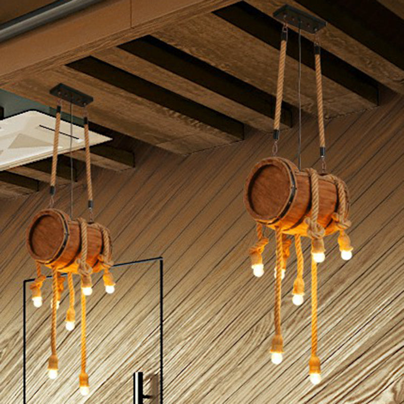 Naked Bulb Roped Pendant Light Rustic Suspension Lamp Brown - Rebooters