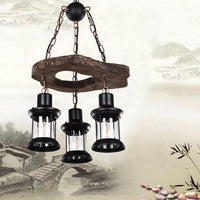 3-Light Clear Glass Chandelier Farm Style Brown Lantern Light - Rebooters