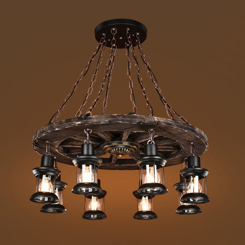 Wooden Wagon Wheel Chandelier Nautical 8-Bulb Light Fixture - Rebooters