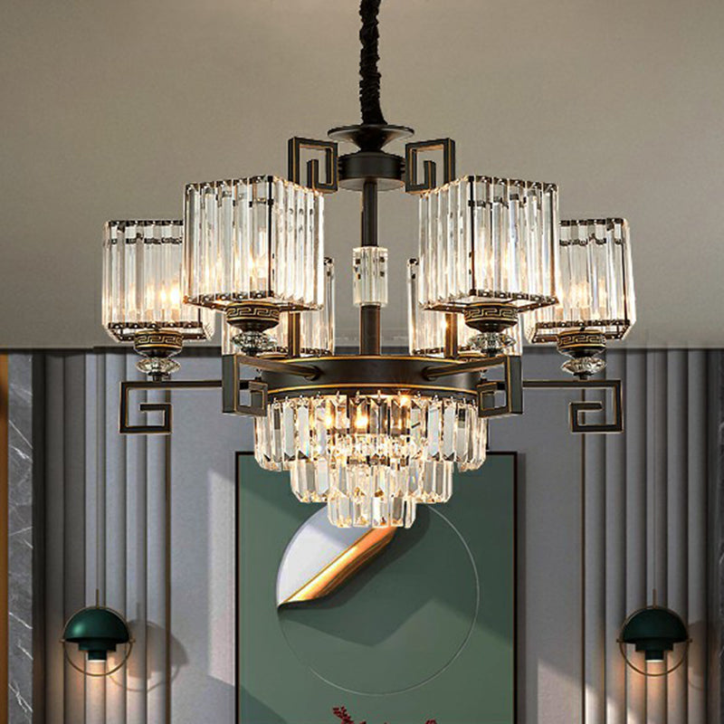 Vintage Square Chandelier Light Prismatic Crystal Lamp Black - Rebooters
