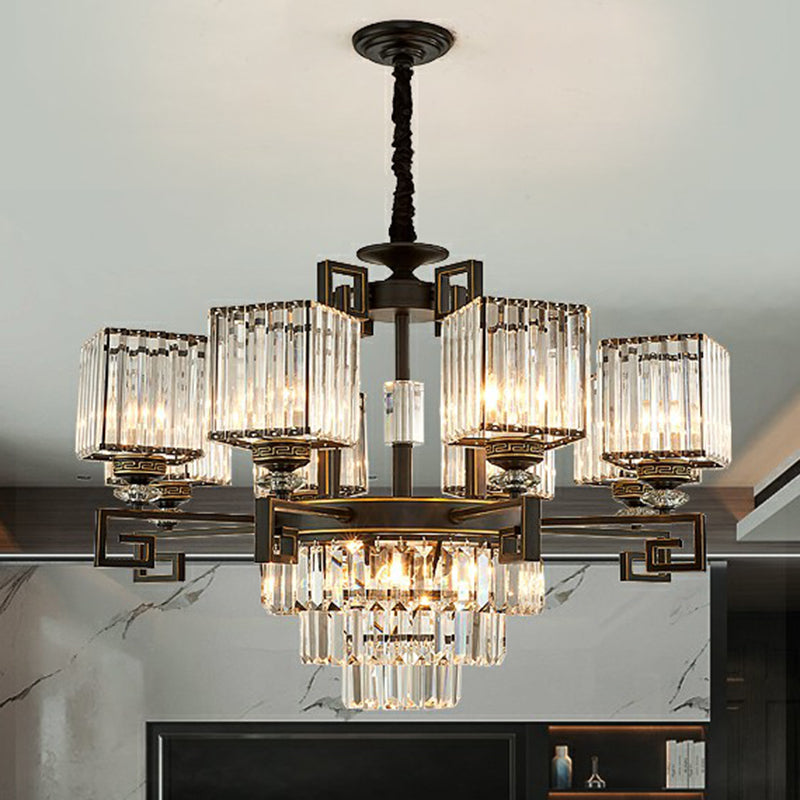 Vintage Square Chandelier Light Prismatic Crystal Lamp Black - Rebooters
