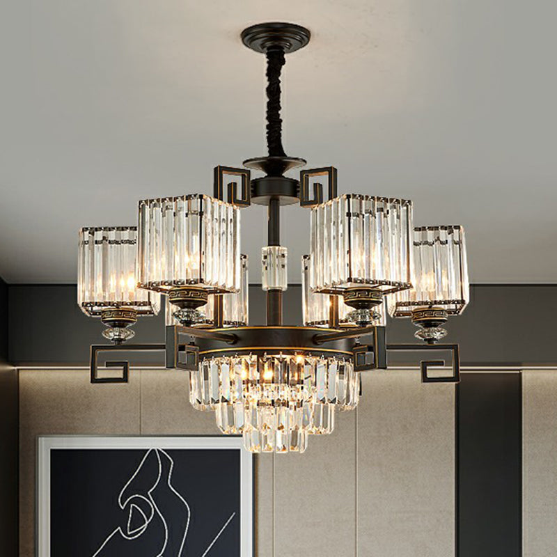 Vintage Square Chandelier Light Prismatic Crystal Lamp Black - Rebooters