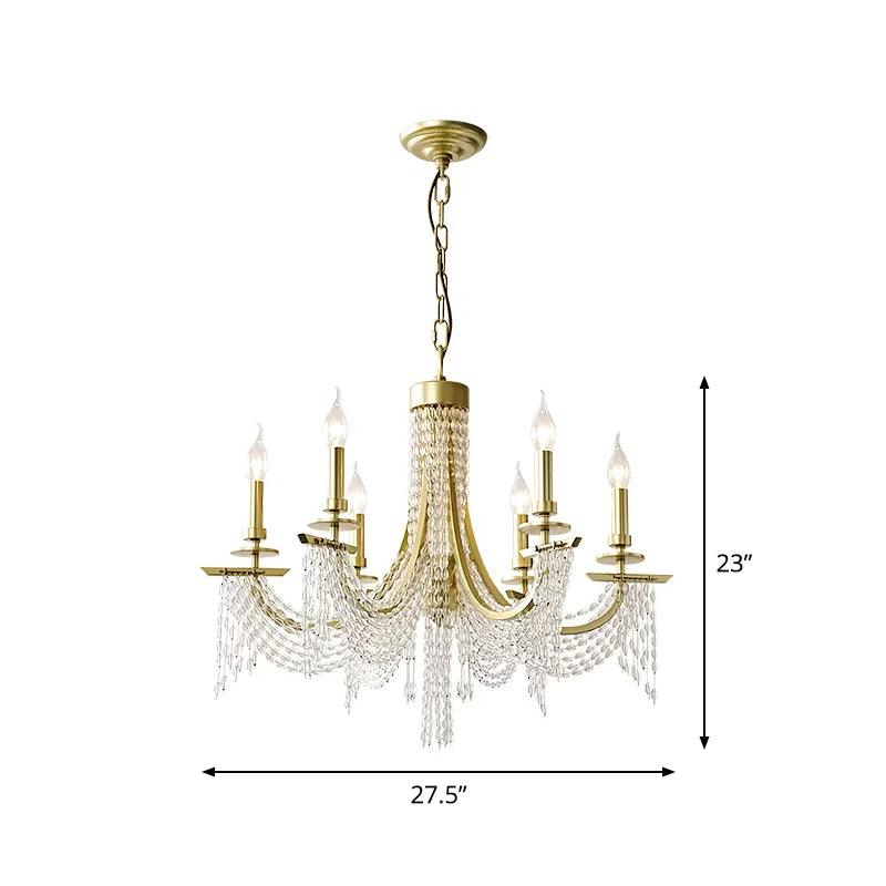 Baroque Candle Chandelier 6-Bulb Metal Lighting Gold - Rebooters
