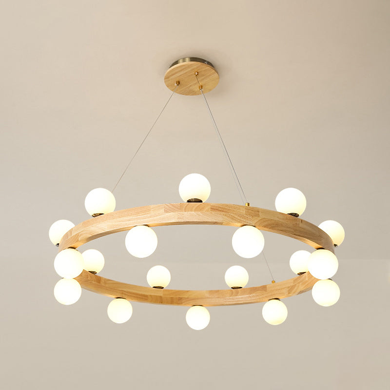 Wooden Circular Chandelier Minimalistic LED Pendant Light - Rebooters