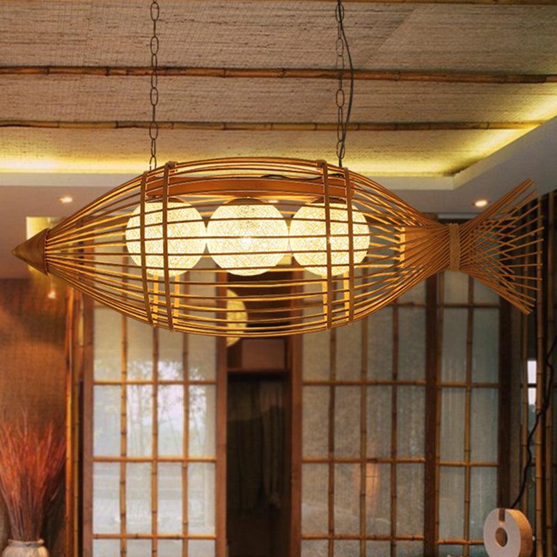 Bamboo Fish Shaped Chandelier Lighting Asian Style 39"/57" - Rebooters