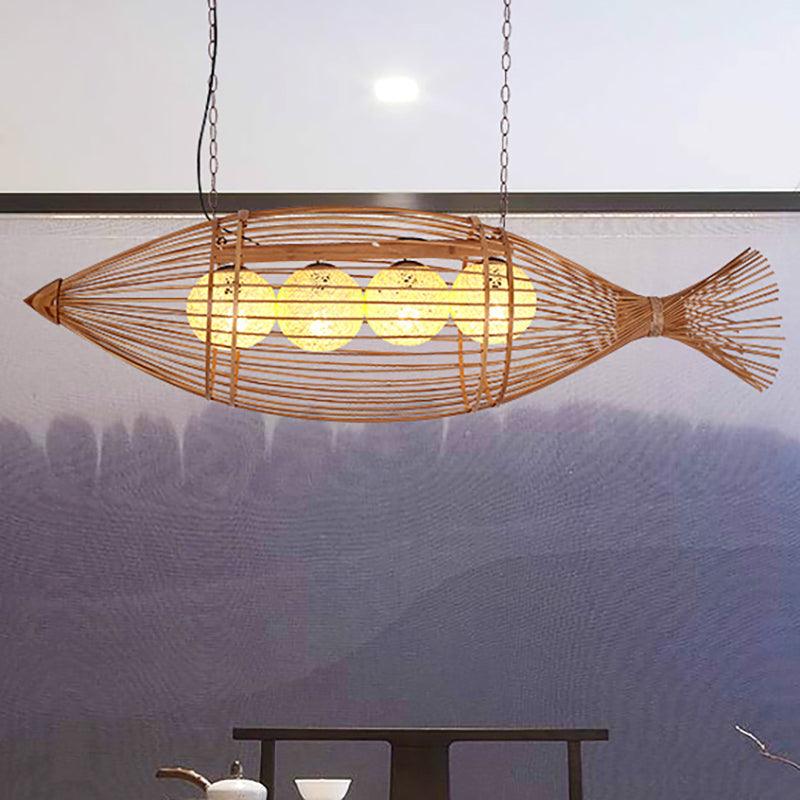 Bamboo Fish Shaped Chandelier Lighting Asian Style 39"/57" - Rebooters