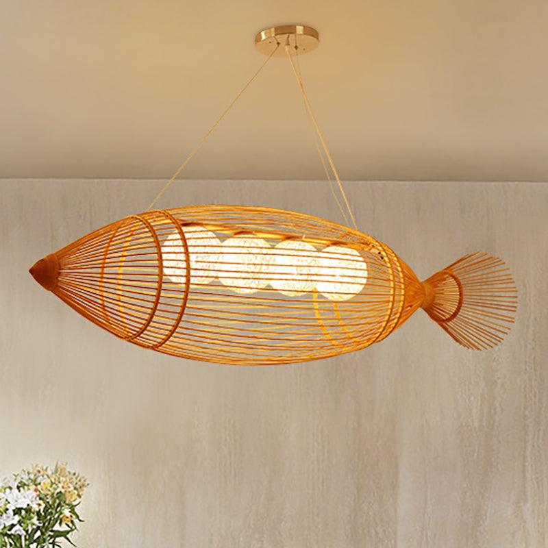 Bamboo Fish Shaped Chandelier Lighting Asian Style 39"/57" - Rebooters