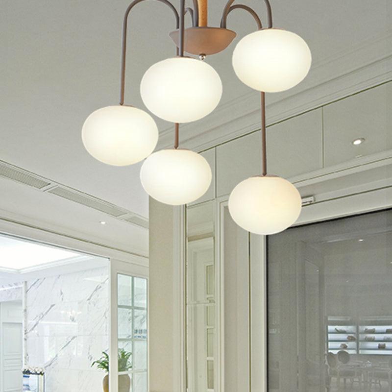 3/5 Lights Living Room Hanging Lamp with Pearl Glass Shade - Rebooters