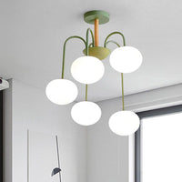 3/5 Lights Living Room Hanging Lamp with Pearl Glass Shade - Rebooters