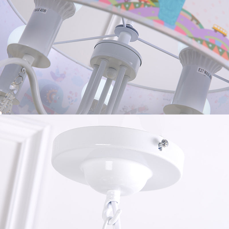 White Drum Pendant Light with Elephant Crystal 5 Lights Chandelier - Rebooters