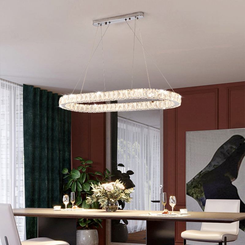 Minimalist Oblong LED Hanging Light Crystal Pendant Chrome - Rebooters