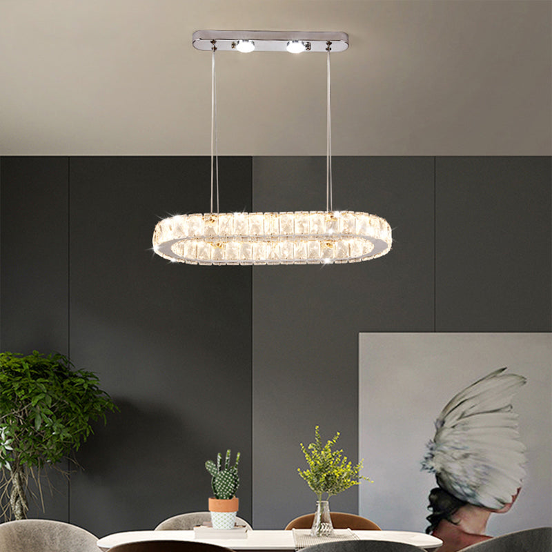 Minimalist Oblong LED Hanging Light Crystal Pendant Chrome - Rebooters