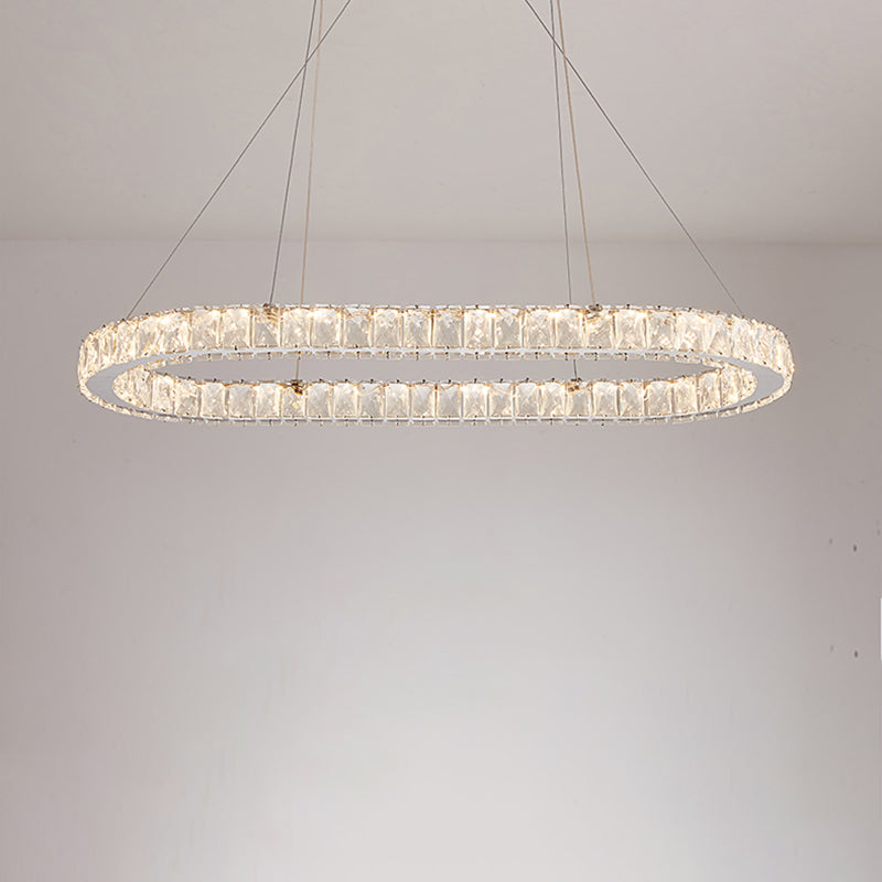 Minimalist Oblong LED Hanging Light Crystal Pendant Chrome - Rebooters