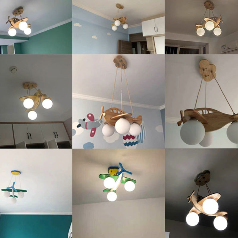 Cartoon 3-Light Chandelier Beige Helicopter Pendant Lighting - Rebooters