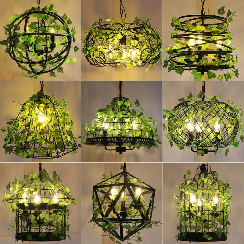 3-Light Iron Ceiling Chandelier Industrial Green Fake Plant - Rebooters