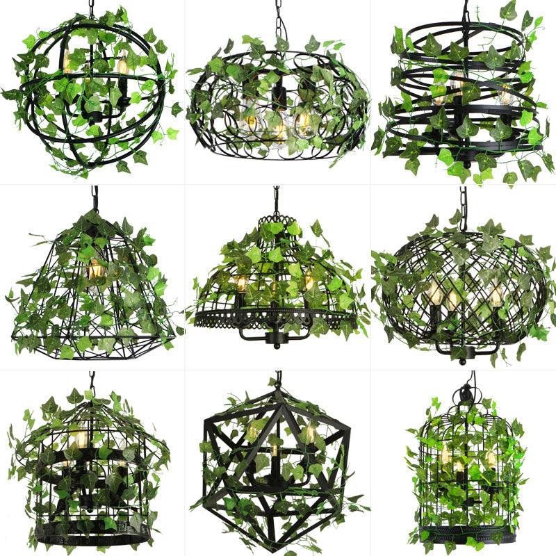3-Light Iron Ceiling Chandelier Industrial Green Fake Plant - Rebooters