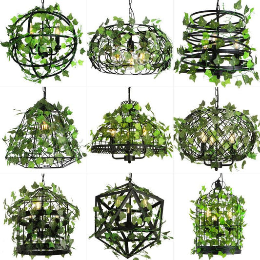 3-Light Iron Ceiling Chandelier Industrial Green Fake Plant - Rebooters