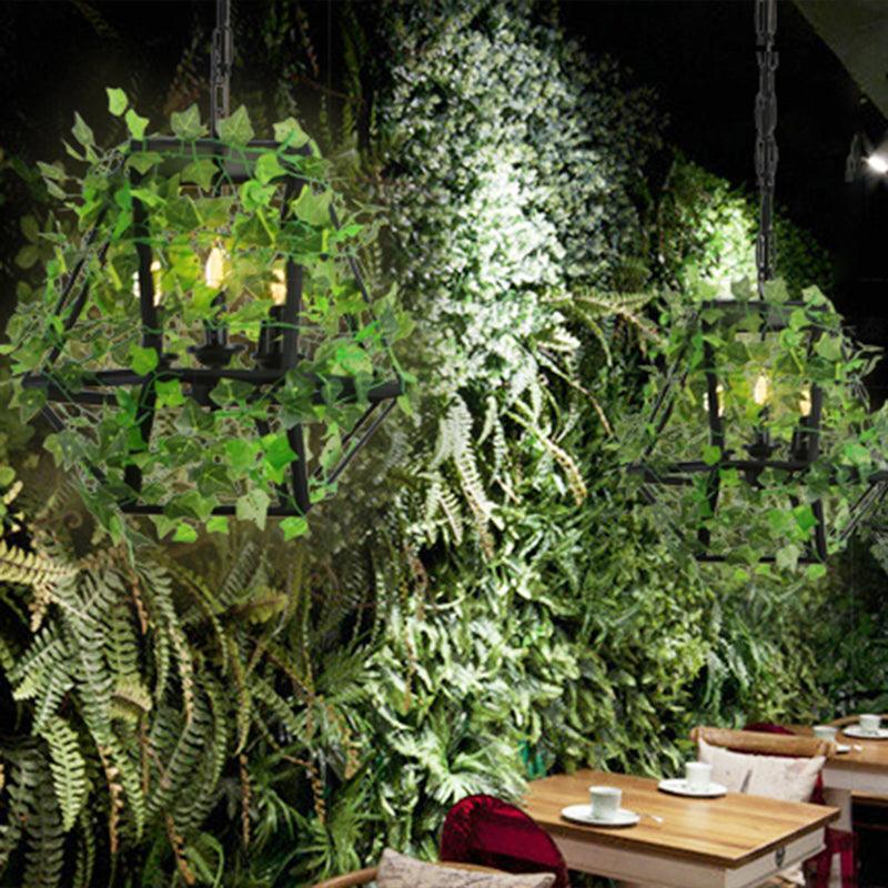 3-Light Iron Ceiling Chandelier Industrial Green Fake Plant - Rebooters