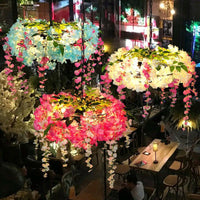 3-Bulb Round Hanging Lamp Loft Style Metal Pendant Light Fixture with Fake Flowers - Rebooters