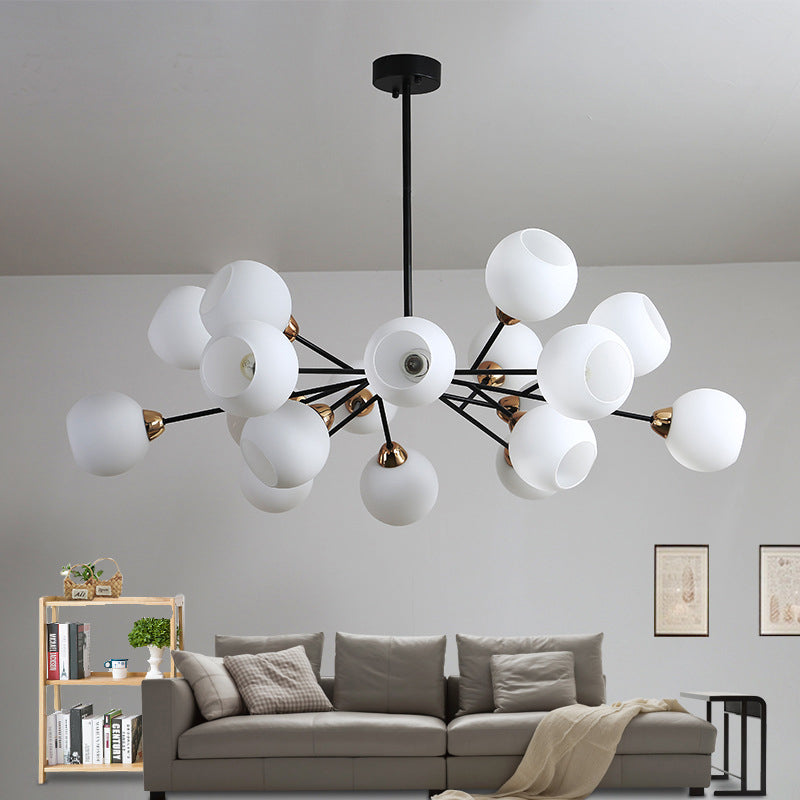 White Glass Sputnik Chandelier Light Contemporary Black Fixture - Rebooters