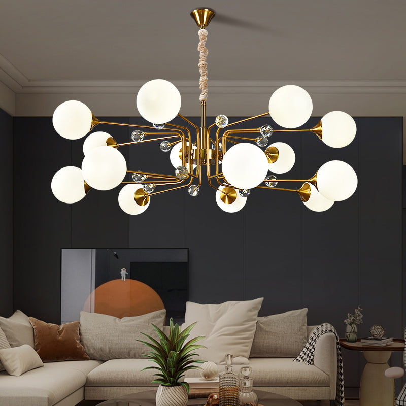 Postmodern Sputnik Ceiling Light Closed Glass Bedroom Chandelier in Brass - Rebooters