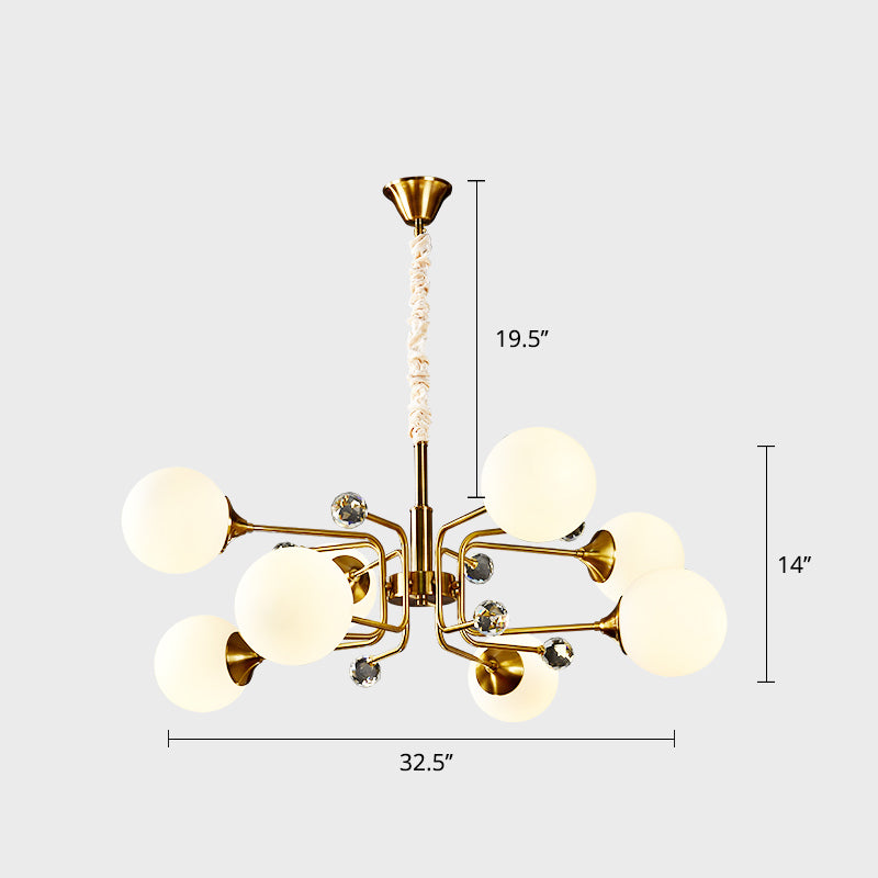 Postmodern Sputnik Ceiling Light Closed Glass Bedroom Chandelier in Brass - Rebooters